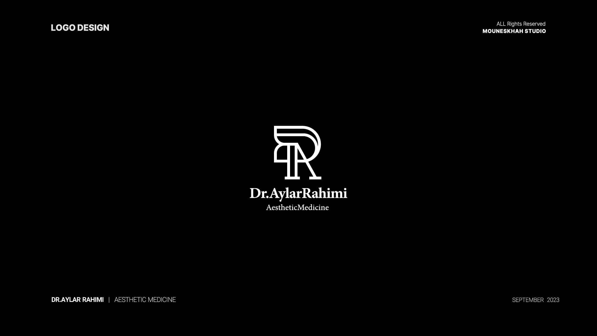 طراحی لوگو برند دکتر آیلار رحیمی | DR.AYLAR RAHIMI — لوگو روی زمینه تیره
