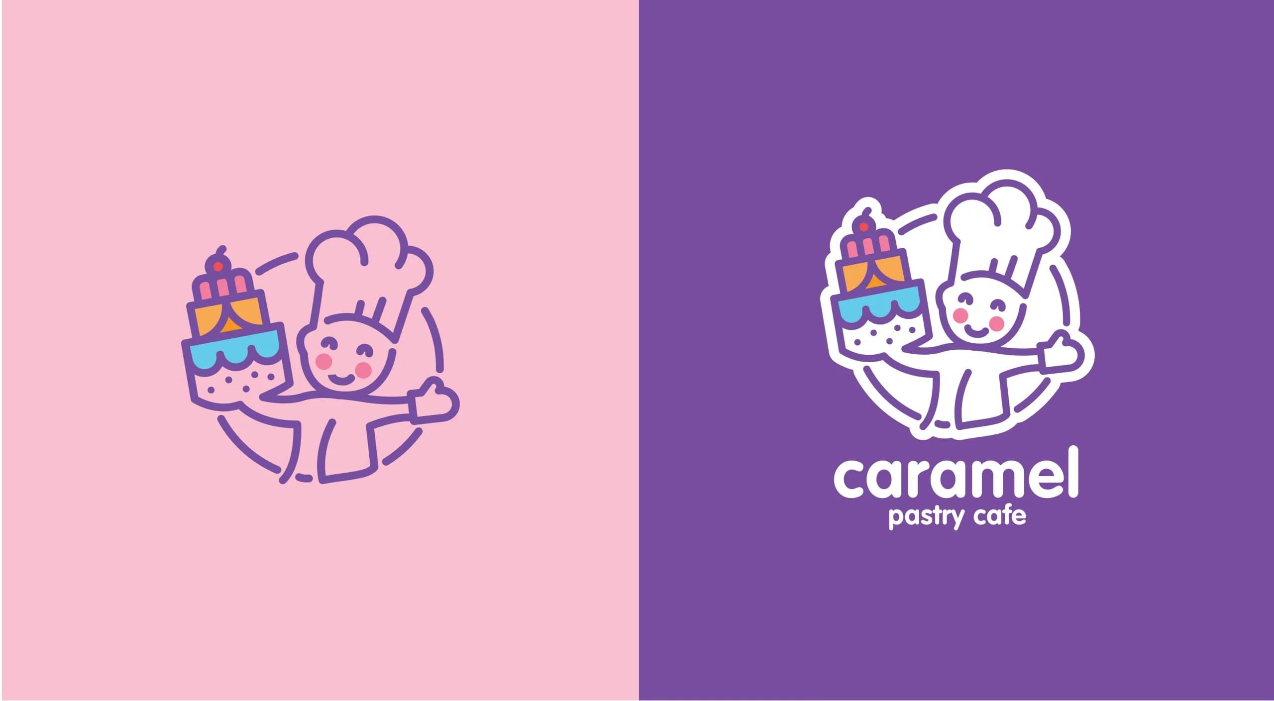 طراحی لوگوبرند کافه کارامل | CARAMEL CAFE — لوگو روی رنگ سازمانی