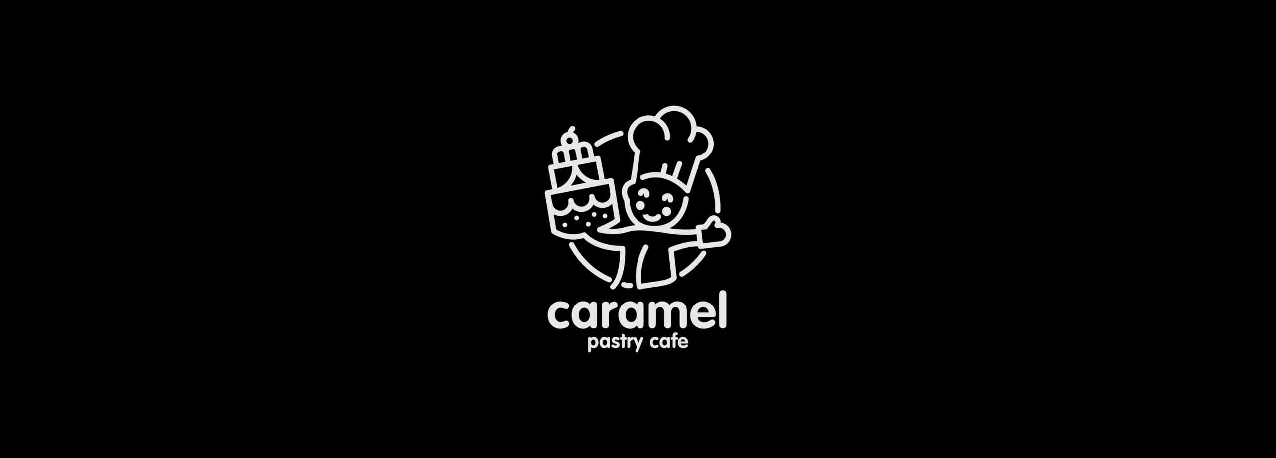 طراحی لوگوبرند کافه کارامل | CARAMEL CAFE — لوگو روی زمینه تیره