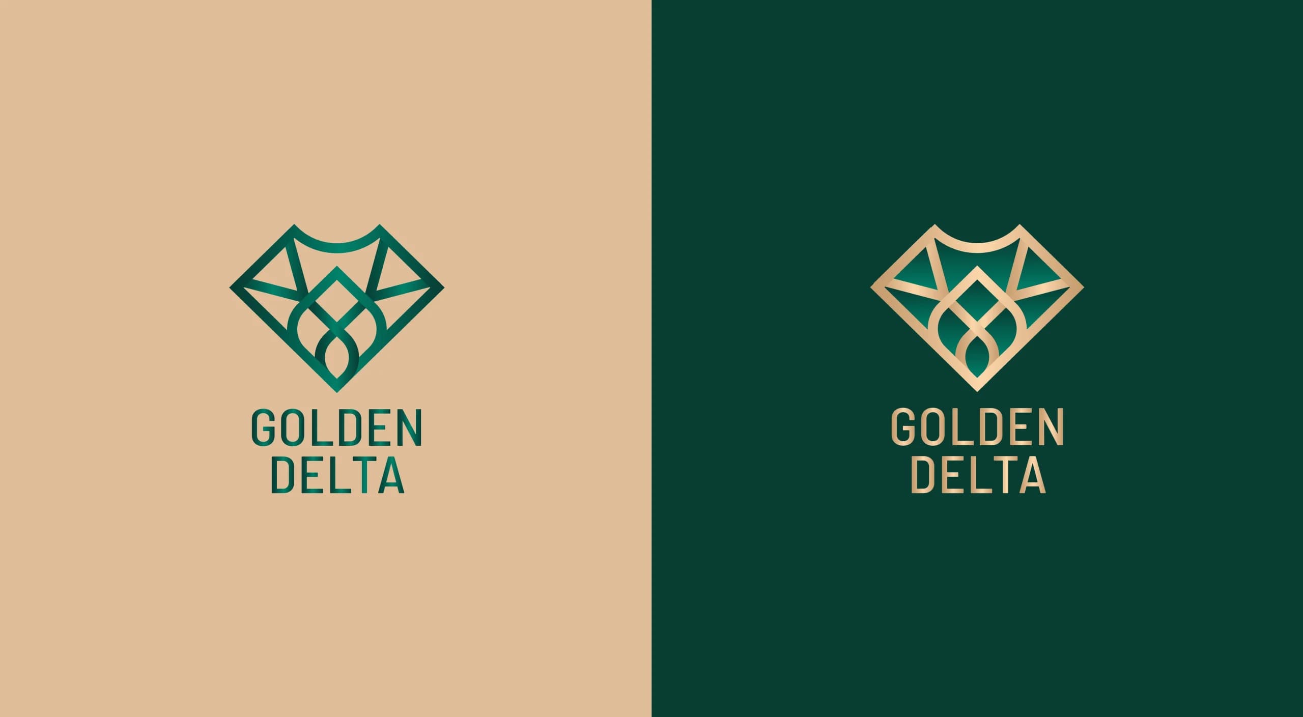 طراحی لوگو برند گلدن دلتا | GOLDEN DELTA — لوگو روی رنگ سازمانی