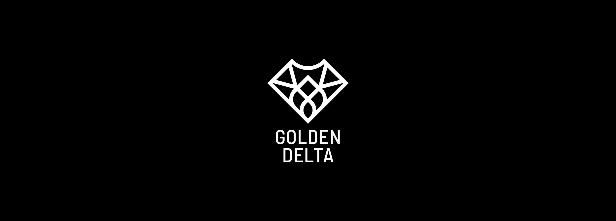 طراحی لوگو برند گلدن دلتا | GOLDEN DELTA — لوگو روی زمینه تیره