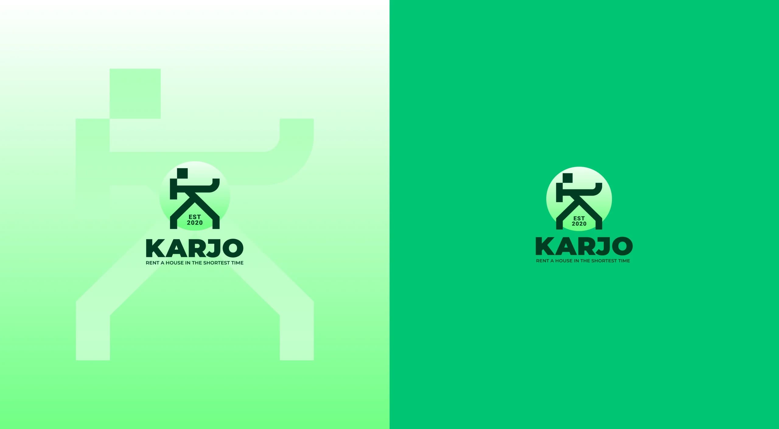 طراحی لوگو برند کارجو | KARJO — لوگو روی رنگ سازمانی