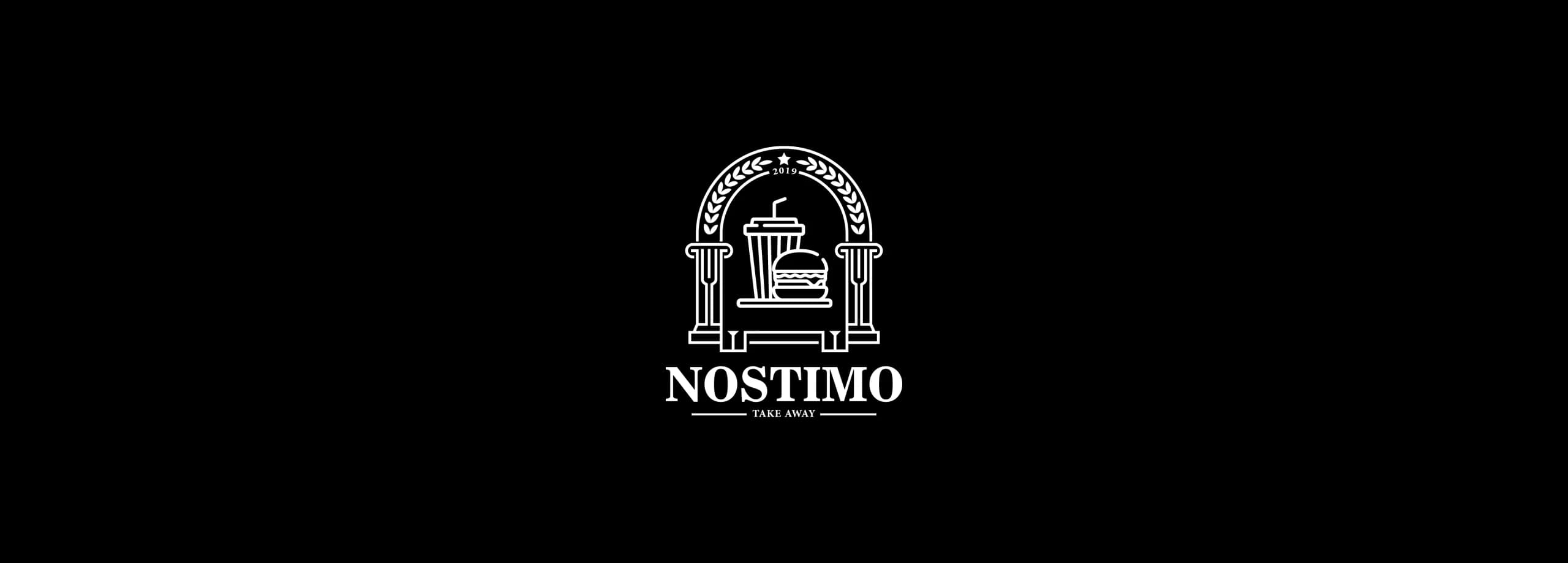 طراحی لوگو برند رستوران نوستیمو | NOSTIMO — لوگو روی زمینه تیره